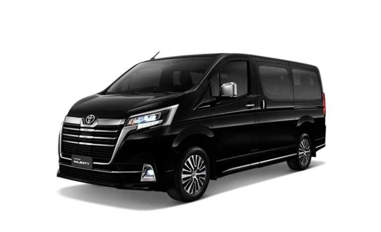 รถตู้ Toyota Majesty สีดำ สำหรับเช่ารถหรูพร้อมคนขับแบบกลุ่ม 10–11 คน